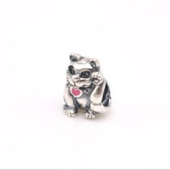 Silver Cat Charm with Pink Heart - Picture 1 of 5